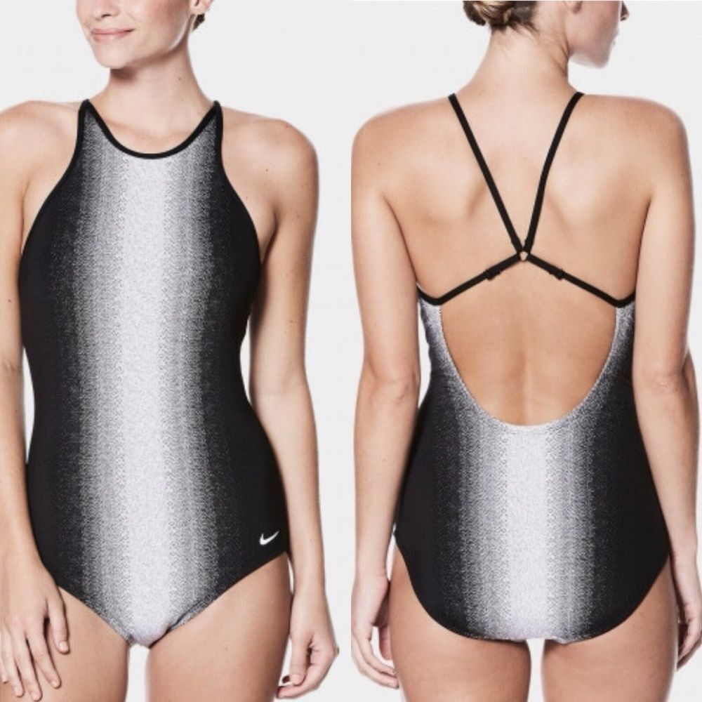 NIKE Adjustable Black Fade Sting High Neck One Piece Swimsuit Select Sz Small